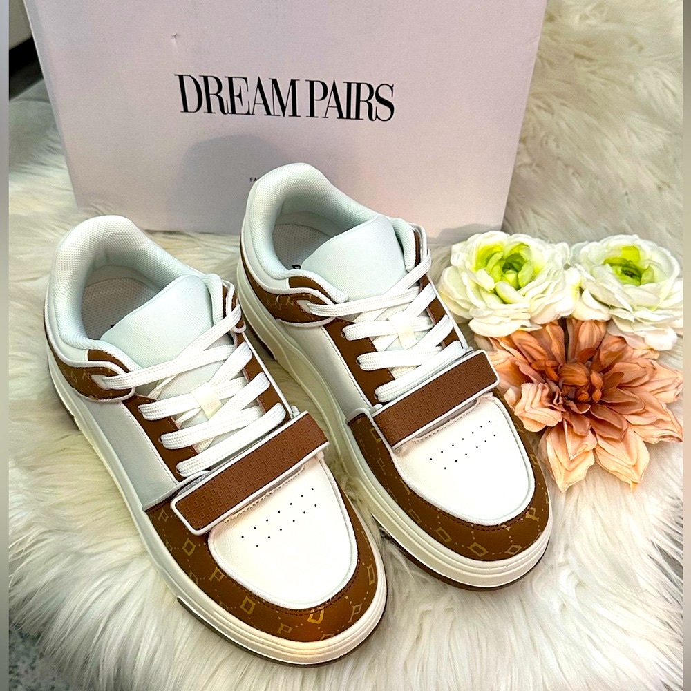 Designer Print Women’s Sneakers in White and Brown By Dream Pairs NEW! - Picture 3 of 9